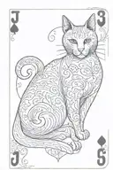 playing card with j and heart as the number and a black cat as the centre picture. vintage fine line style tattoo design idea