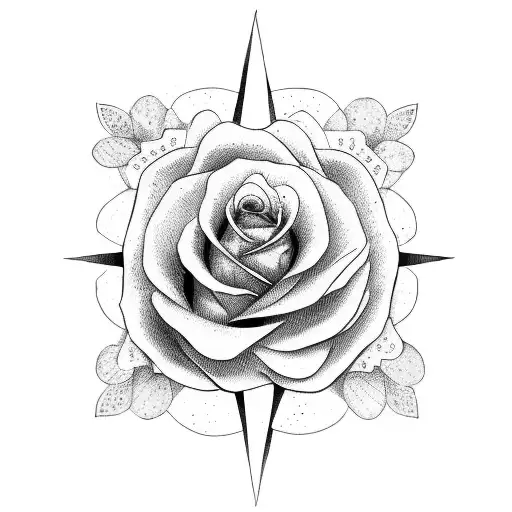 beautiful women side face rose and compass tattoo design idea