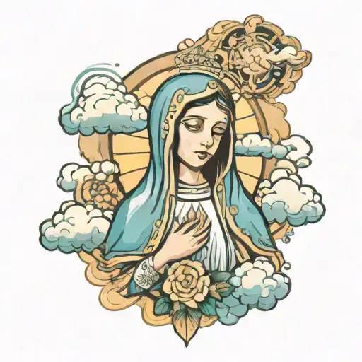 Our Lady of Fatima with clouds surrounding her tattoo design idea
