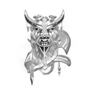Minotaur and axe and Viking and chains and cross tattoo design idea
