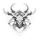 Minotaur and axe and Viking and chains and cross tattoo design idea