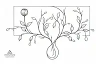 A minimalist raindrop design incorporating elements of nature like trees and flowers tattoo design idea