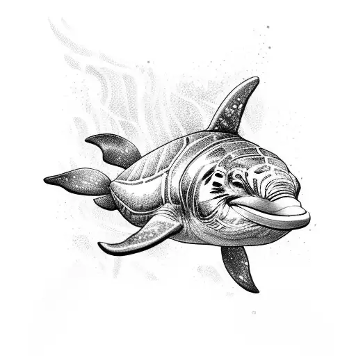 An intricate underwater scene featuring various sea animals like dolphins, turtles, and colorful fish tattoo design idea