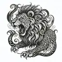 A lion roaring in the darkness, surrounded by swirling patterns of fear tattoo design idea
