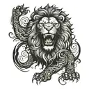 A lion roaring in the darkness, surrounded by swirling patterns of fear tattoo design idea
