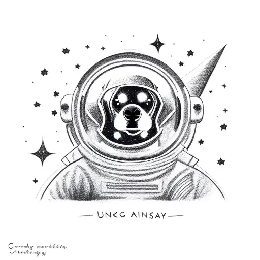 astronaut dog in a crescent moon looking up to stars tattoo design idea