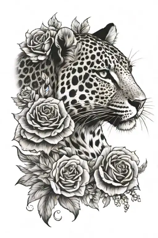 leopard, sugar beak, dalias, roses, Carnation tattoo design idea