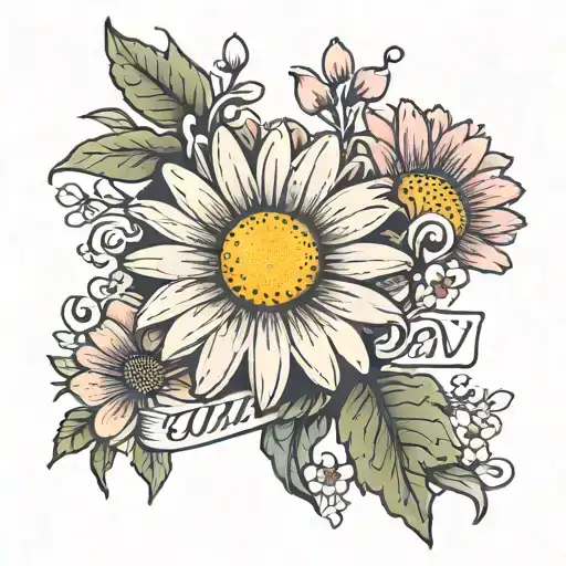 Gerber daisy with cherry blossom and the words that say I love you tattoo design idea
