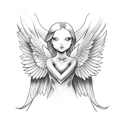 fallen angel holding a heart tattoo design idea