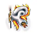burning match laughing tattoo design idea