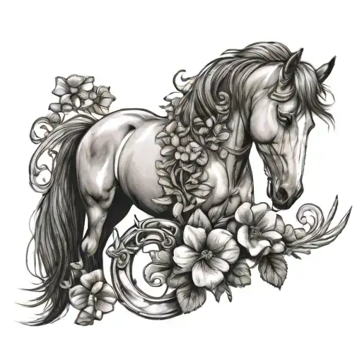 horse horseshoe clover tattoo design idea