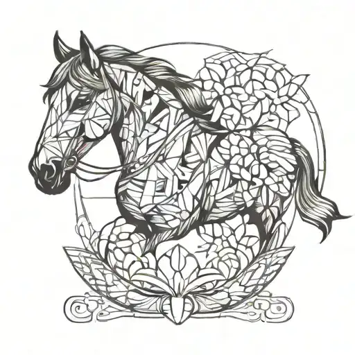 Horse horseshoe clover tattoo design idea