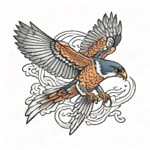 peregrine falcon swooping at rainbow trout swimming upstream tattoo design idea