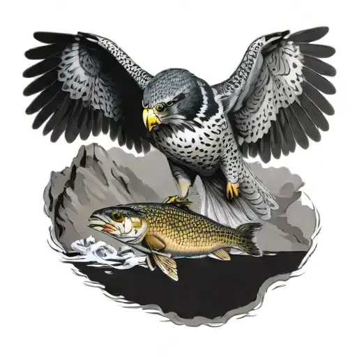 peregrine falcon swooping at rainbow trout swimming upstream tattoo design idea