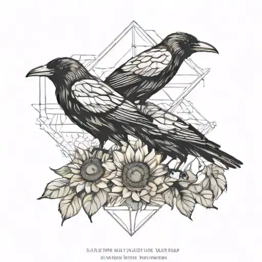 crows and sunflowers minimalist tattoo design idea