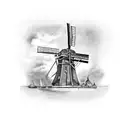 dutch windmill with Friesland flag tattoo design idea