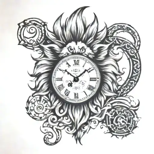 1937 number clock, lion tattoo design idea