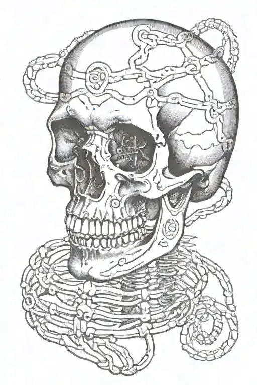 Skull with DNA double helix intertwined with niccolo Machiavelli  tattoo design idea