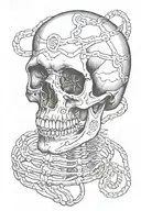 Skull with DNA double helix intertwined with niccolo Machiavelli  tattoo design idea