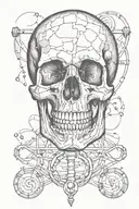 Skull with DNA double helix intertwined with niccolo Machiavelli  tattoo design idea
