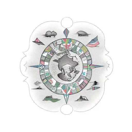 outline of Latin America. Inside the outline that includes an Inca sun, a condor, a wine glass. tattoo design idea