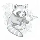 red panda and a raccon playing with a bird flying tattoo design idea