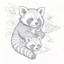 red panda and a raccon playing with a bird flying tattoo design idea