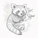 red panda and a raccon playing with a bird flying tattoo design idea