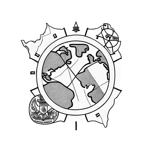 A minimalist tattoo of a police badge with a map of the world inside, symbolizing your passion for geography and protecting others. tattoo design idea