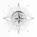 A minimalist tattoo of a mountain range with a compass inside, representing your love for geology and exploring new territories. tattoo design idea