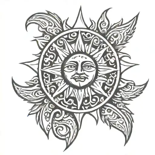 tribal sun with names subtly incorporated tattoo design idea