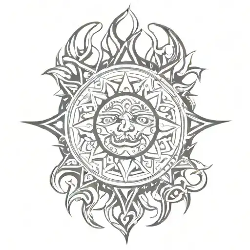 tribal sun with names subtly incorporated tattoo design idea
