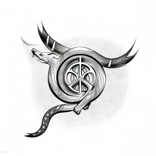 create a hand tattoo with Horse, peace, 5 Elements , snake , infinity & Musical Notes tattoo design idea
