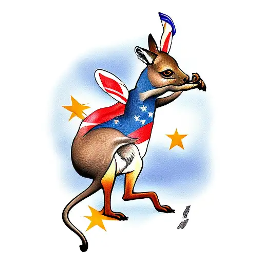  sailor jerry kangaroo with australia and USA flag tattoo design idea