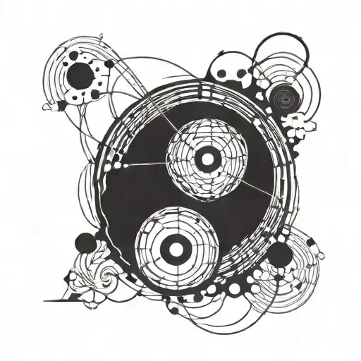 circle divided in 2 halves, one discoball and the other music vinyl tattoo design idea