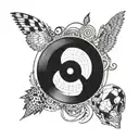 circle divided in 2 halves, one discoball and the other music vinyl tattoo design idea