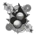 circle divided in 2 halves, one discoball and the other music vinyl tattoo design idea
