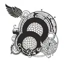 circle divided in 2 halves, one discoball and the other music vinyl tattoo design idea