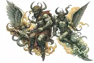 Heaven vs Hell war scene tattoo design idea