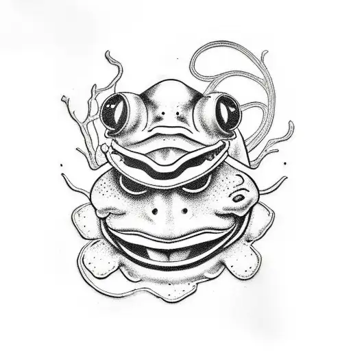 frog with tengu mask tattoo design idea