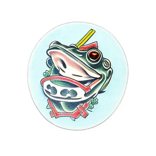 frog with tengu mask tattoo design idea