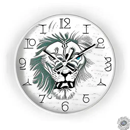 lion clock and flowers tattoo design idea