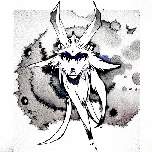 princess Mononoke moon watercolor  tattoo design idea