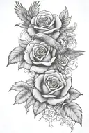 roses and Eagle soaring tattoo design idea