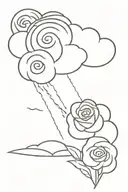 A minimalist design of a thunderstorm brewing over a field of roses tattoo design idea