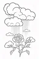 A minimalist design of a thunderstorm brewing over a field of roses tattoo design idea