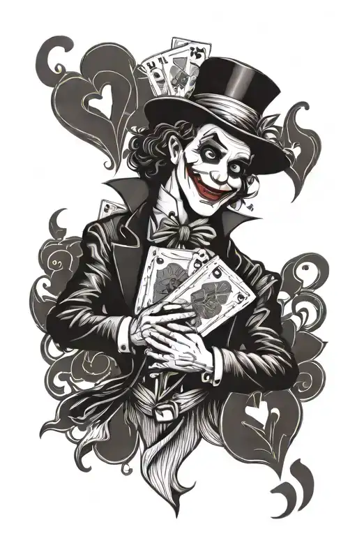  shuffling of the joker card holding the 6 of hearts  tattoo design idea