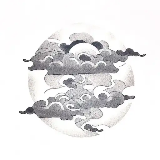 Cloudy sunset, clouds covering sun, full body tattoo tattoo design idea