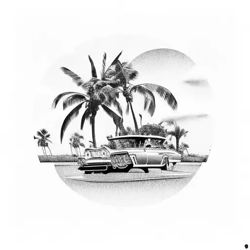 lowrider car and palm trees tattoo design idea