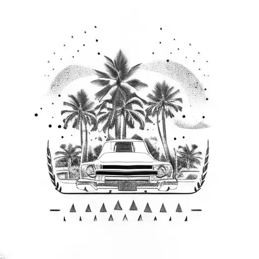 lowrider car and palm trees tattoo design idea